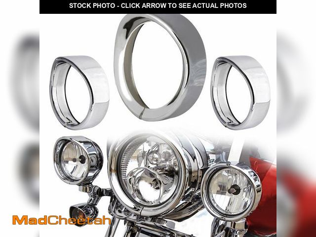 Lot 74-13952875 - NTHREEAUTO Chrome Motorcycle Lights Frenched Ring Kit Compatible with Harley, 7" Headlight Trim Ring...