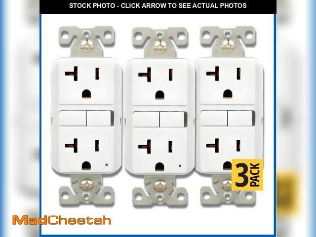 Lot 74-12533151 - Eaton 20 -Amp 125-volt GFCI Residential Decorator Outlet , White 3 -Pack - UNUSED
