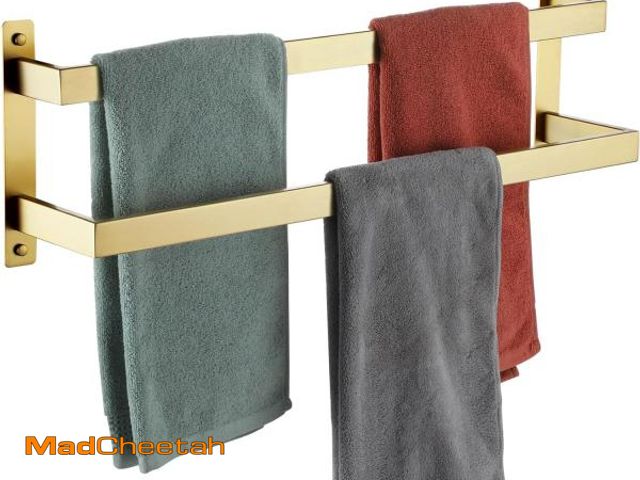 Lot 74-12510300 - KOKOSIRI Bath Towel Bars Bathroom 2-Tiers Ladder Brushed Gold Towel Rails 24 Inches Towel Holders Wa...