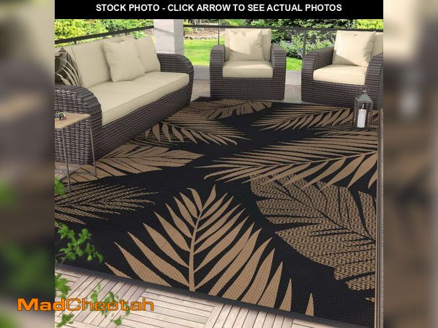 Lot 74-14325021 - DEORAB 6'x9' Outdoor Rugs Patio Waterproof Outside Mat Reversible Plastic Camping Carpet, Black &amp...