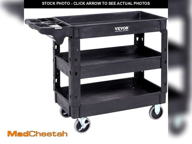 Lot 74-14376253 - SKYSHALO Utility Service Cart 550 lbs., 3-Shelf Heavy Duty Plastic Rolling Cart with Swivel Wheels, ...