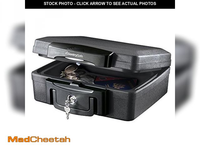 Lot 74-12098495 - SentrySafe Fireproof and Waterproof Safe, Black Portable Lock Box with Key Lock and Carrying Handle ...