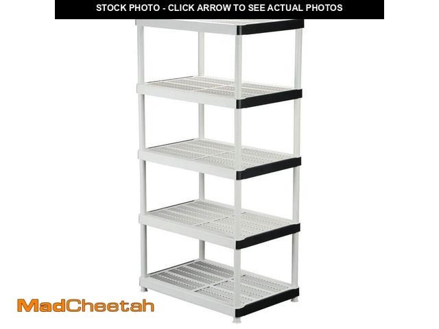 Lot 74-14450315 - HDX 5-Tier Easy Assembly Multi-purpose Plastic Garage Storage Shelving Unit in Gray (36 in. W x 72 i...