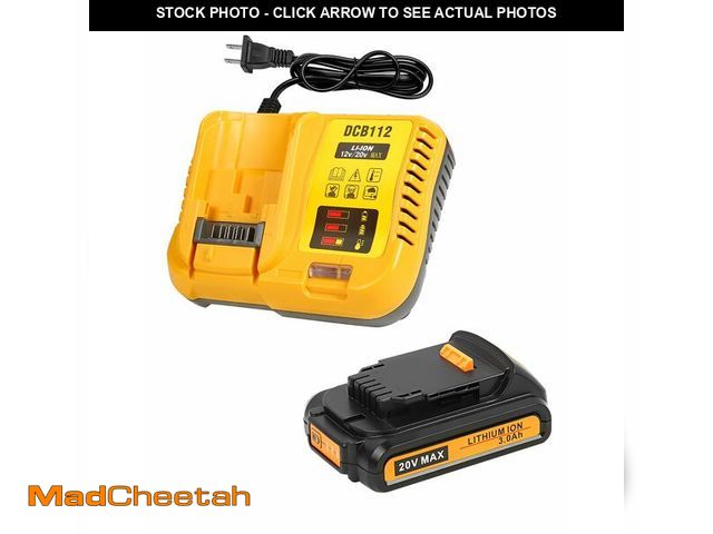 Lot 74-12878743 - Lenoya 3Ah 20V Replacement for Dewalt 20V Max Battery with DCB112 Charger 12/20V Max Charger - USED