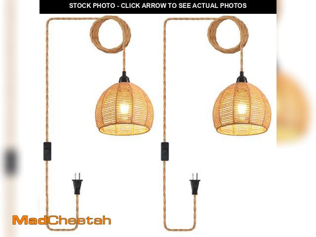 Lot 74-12434072 - CAFULAM Plug in Pendant Light, Industrial Hanging Light with Plug in Cord Hemp Rope On/Off Switch Fa...