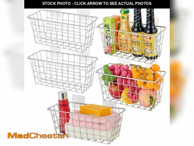 Lot 74-14268875 - JUNCHU CHERRY 5 Pack Hanging Storage Basket, Bathroom Basket, Household Goods, with Traceless Tape, ...