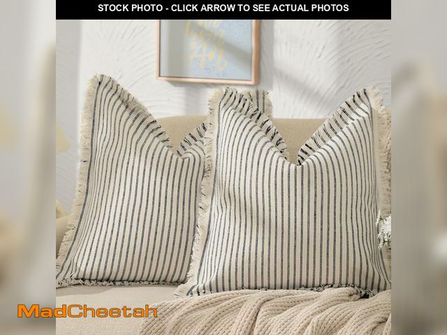 Lot 74-11986748 - ZWJD Throw Pillow Covers 26x26 Set of 2 Striped Pillow Covers with Fringe Chic Cotton Decorative Pil...