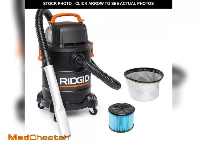 Lot 74-12517388 - RIDGID 5 Gal. Cool/Dry Ash Portable Shop Vacuum with Fine Dust Filter, Micro Cloth Drum Filter, Hose...