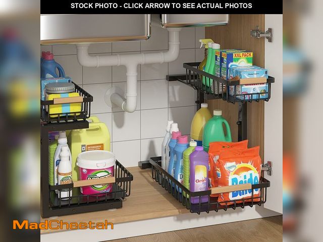 Lot 74-14264185 - ADRIMER Under Sink Organizer 2 Packs, Pull Out Kitchen Sink Organizer, 2 Tier Slide Out Kitchen Orga...