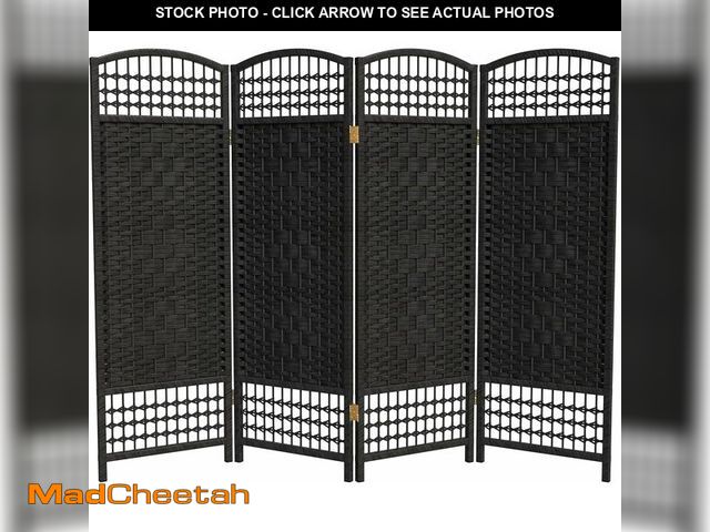 Lot 74-12543818 - 4 ft. Short Fiber Weave Folding Screen - Black - 4 Panels - UNUSED