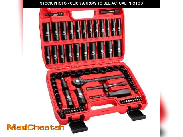 Lot 74-12309512 - LLNEDL 3/8" Drive Impact Socket Set 95Pcs, Spark Plug Socket (5/8", 13/16"), 6 Point Metric &amp; SA...