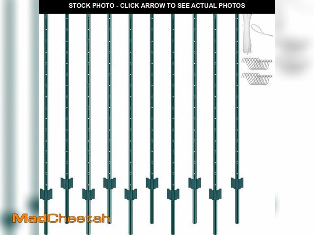 Lot 74-13074774 - VEVOR 5 Feet Fence Post, 10 Pack U-Channel Heavy Duty Metal Fence Posts with 30 Zip Ties &amp; 20 Cl...