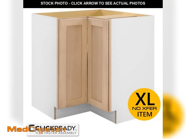 Lot 74-14073081 - Hampton Bay 32 in. W x 32 in. D x 34.5 in. H Ready to Assemble Corner Lazy Susan Cabinet in Unfinish...