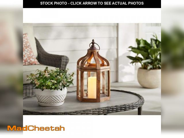 Lot 74-12543653 - Hampton Bay Brown Small Wood Lantern with Metal Top - UNUSED