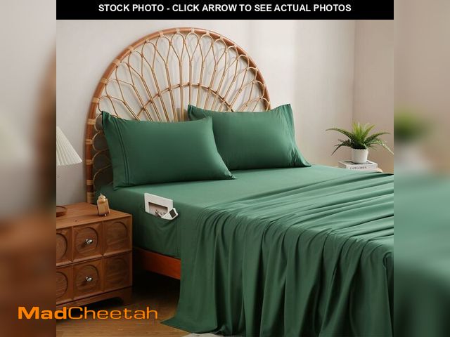 Lot 74-14049414 - JSD Hunter Green Queen Sheet Set with Side Storage Pocket, 4 Piece Soft Microfiber Bed Sheets Deep P...
