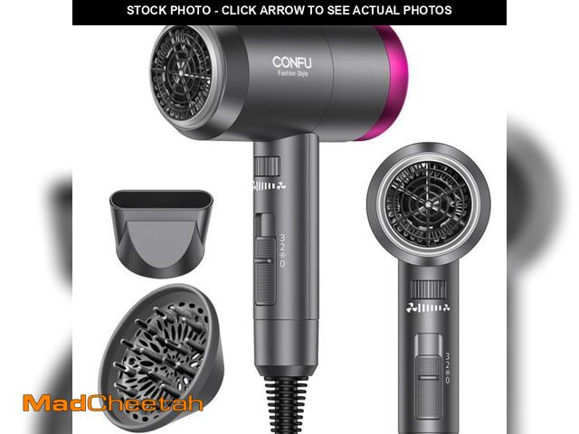 Lot 74-12113111 - CONFU Ionic Blow Dryer 1600W, Portable Lightweight Fast Drying Negative Ion Hairdryer Blowdryer, 3 H...