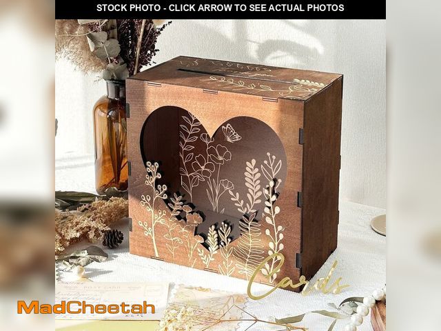 Lot 74-13718388 - OurWarm Brown Wedding Card Box for Reception with Heart Acrylic Window, Wooden Gift Card Box for Wed...