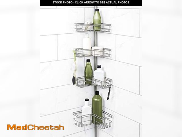 Lot 74-12138898 - Zenna Home Tension Pole Shower Caddy Corner Organizer, Adjustable Standing Shower Caddy with 4 L-sha...