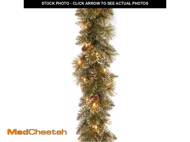 Lot 74-13041588 - National Tree Company Pre-Lit Artificial Christmas Garland, Green, Glittery Bristle Pine, White Ligh...