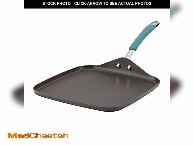 Lot 74-12633304 - Rachael Ray Cucina Hard Anodized Nonstick Griddle Pan/Flat Grill, 11 Inch, Gray with Agave Blue Hand...