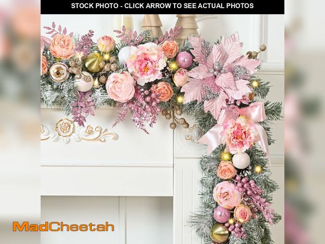 Lot 74-12979553 - Waipfaru 6FT Christmas Garland with Lights, Pink Christmas Decor, Rose Gold Lighted Flocked Garland ...