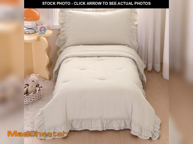 Lot 74-12444486 - Wowelife Toddler Comforter Set for Girls, Pale Beige Toddler Bedding Set, 4 Pieces Double Ruffles So...