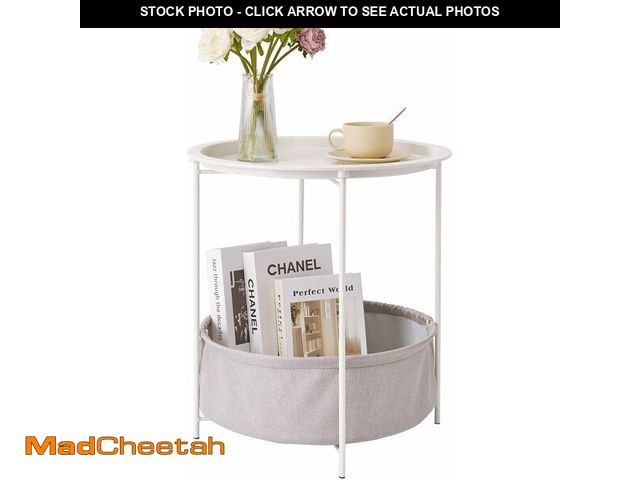 Lot 74-12544450 - VECELO Round Side/End Table with Fabric Storage Basket, Metal Anti-Rust and Waterproof Small Bedside...