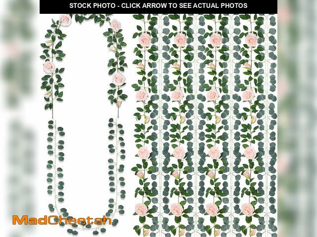 Lot 74-12431460 - 10 Pcs 5.6 ft Pink Rose Fake Flower Garland and 10 Pcs 6.6 ft Eucalyptus Garland with Willow Leaves ...