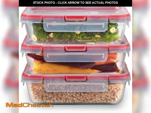 Lot 74-13564260 - Pyrex Freshlock (3-Pack, 6 Cup) Glass Food Storage Containers Set, Airtight &amp; Leakproof Plastic ...
