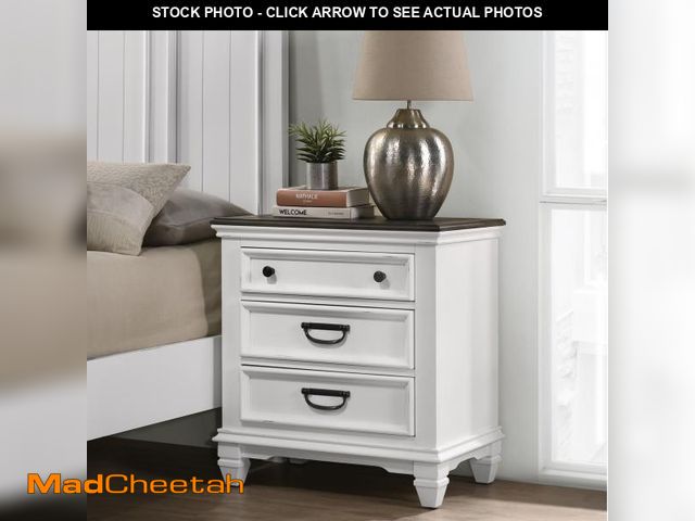 Lot 74-12136614 - Roundhill Furniture Clelane Contemporary Wood 3-Drawer Nightstand Weathered White (27x18x29) - UNUSE...