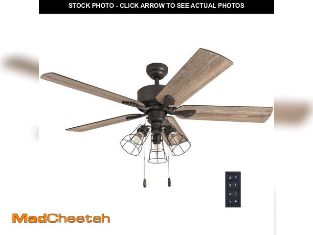 Lot 74-12422562 - Prominence Home 50684-35 Aspen Pines Farmhouse 52-Inch Aged Bronze Indoor Ceiling Fan, Cage LED 3-Li...