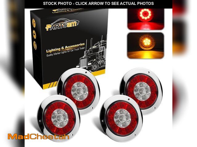 Lot 74-12311388 - Partsam 4" Inch Round Led Trailer Taillights Stop Brake Lights Running Red and Amber Parking and Tur...