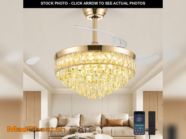 Lot 74-12521615 - 42'' Chandelier Ceiling Fan with Lights, Retractable Fan with Remote and APP, Crystal Fandelier Ceil...
