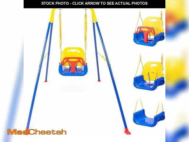 Lot 74-14370433 - 3-in-1 Toddler Swing Set with Foldable Metal Stand, Indoor Outdoor Hammock Frame, Kids Backyard Swin...