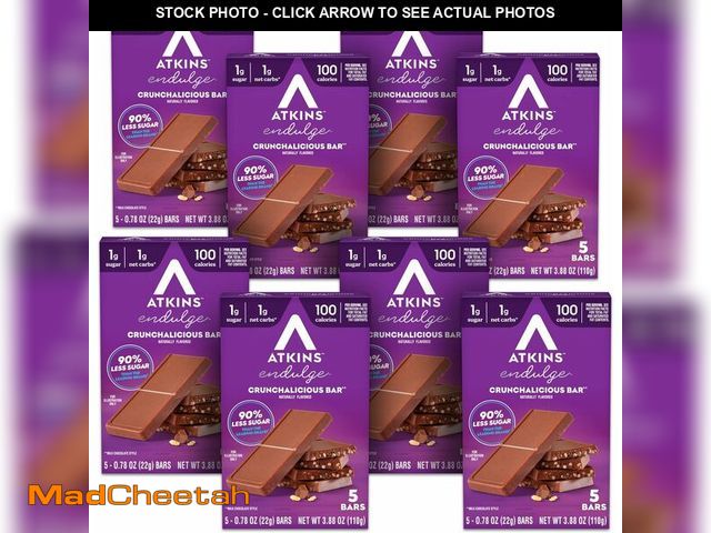 Lot 74-14348502 - Atkins Endulge, Crunchalicious Bar, 1g Net Carbs, 1g Sugar, Good Source of Fiber, 5 Count (Pack of 8...