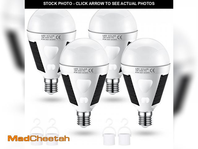 Lot 74-12221254 - Tarpop 4 Pcs Emergency Solar Rechargeable 12W Solar Light Bulbs 6500K Portable LED Emergency Light B...