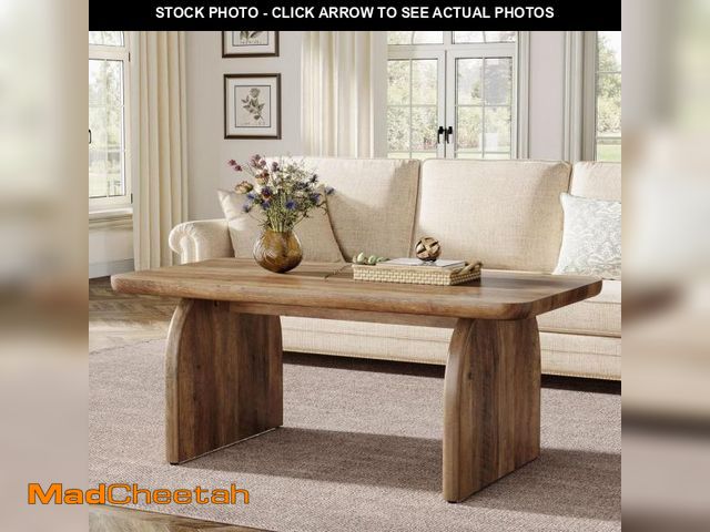 Lot 74-12288892 - BYBLIGHT Allan 47 in. Brown Rectangle Wood Coffee Table with Sturdy Base and Rounded Corners, Farmho...