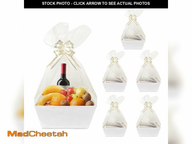 Lot 74-12719008 - Worown 6 Pack White Cardboard Basket for Gifts Empty, 8 x 10 Inch Kraft Basket Kit with Bags and Pul...