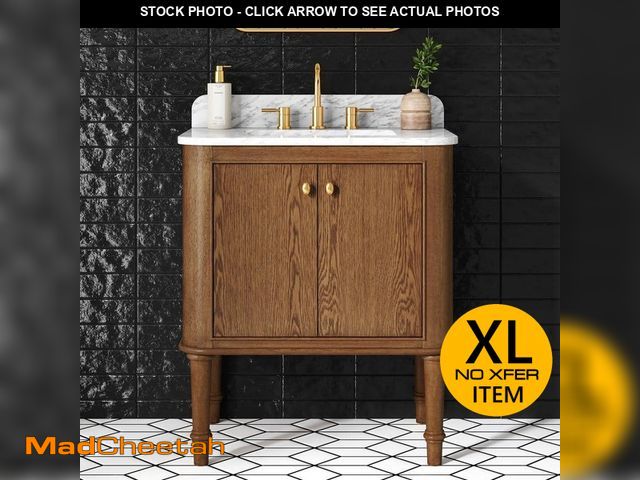 Lot 74-12850619 - *CRACKED/DIRTY* Home Decorators Collection Collette 30 in. Single Sink Cinnamon Oak Bath Vanity with...