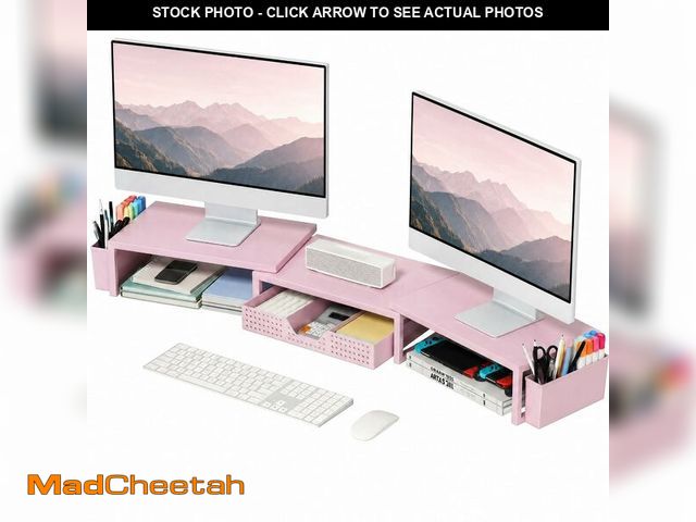 Lot 74-14383655 - OPNICE Desk Organizers and Accessories, Dual Monitor Stand Riser with Drawer and 2 Pen Holders, Desk...