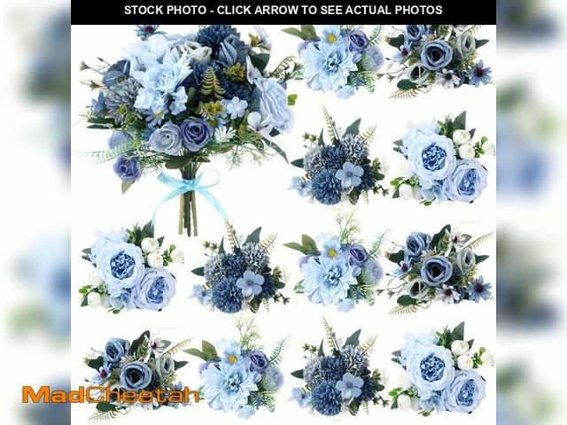 Lot 74-14215719 - Zeyune 12 Bundles Gradient Blue Artificial Flowers Peonies Silk Dahlia Faux Rose Fake Chamomile Hydr...