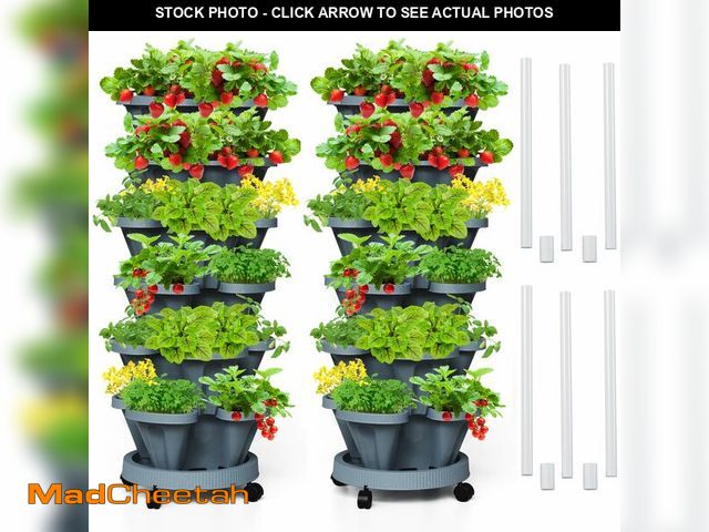 Lot 74-12864483 - Tectsia Strawberry Vertical Planters Tower Garden 2 Pack, 6 Tiered Stacking Herb Planter with Suppor...