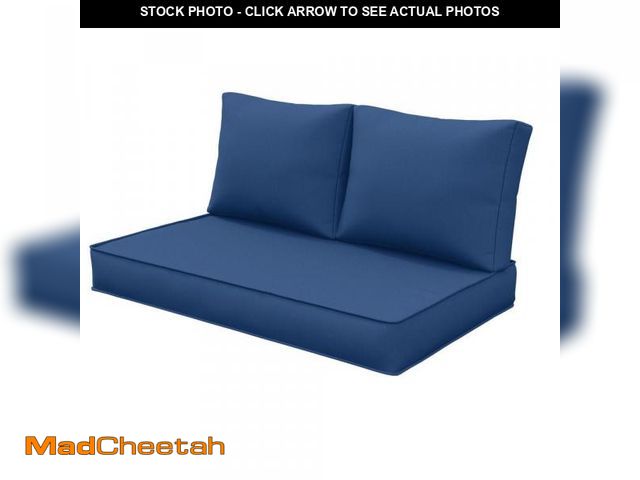 Lot 74-12032575 - WNP 46 in. x 26 in. Outdoor Patio Replacement Loveseat Cushion Set with Backrest Blue - UNUSED