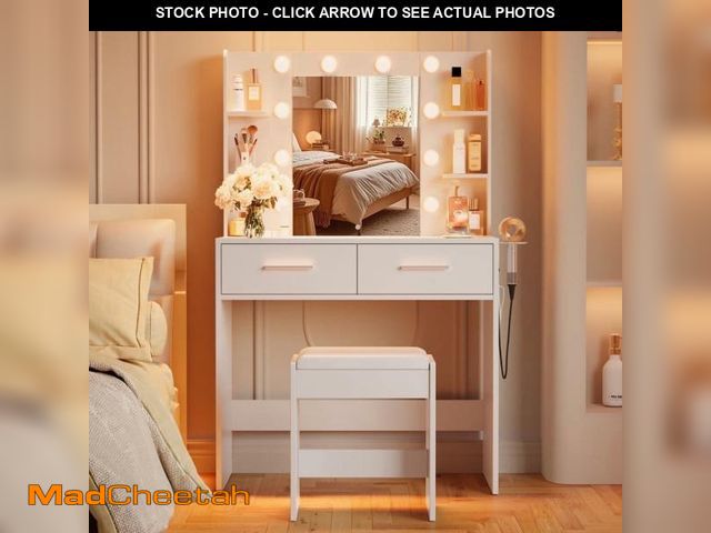 Lot 74-12402463 - Furmax Makeup Vanity Table and Chair Set with 3 Modes Adjustable Lights and Mirror Vanity Desk with ...