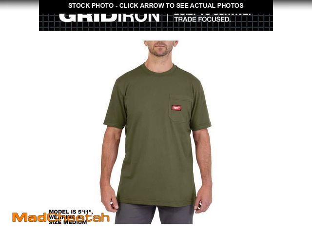 Lot 74-14223234 - Milwaukee Men's X-Large Green GRIDIRON Cotton/Polyester Short-Sleeve Pocket T-Shirt - UNUSED