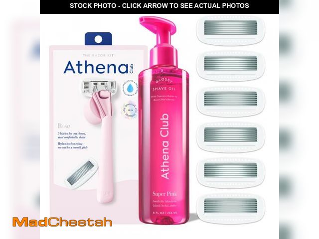Lot 74-12303549 - Athena Club Women's Razor Shave Kit, 1 Rose Razor Handle + 6 Blade Refills + Super Pink Glossy Shave...