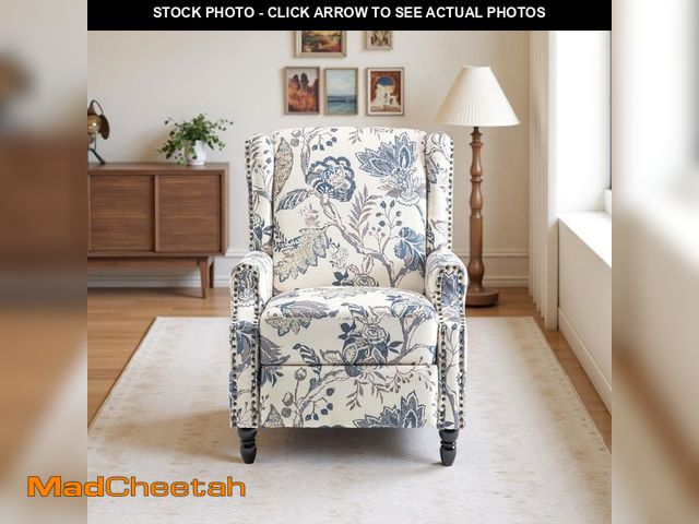 Lot 74-14345476 - Uixe Plants Blue Linen Nailhead Trim Upholstered Manual Recliner Chair with Adjustable Footrest(Set ...