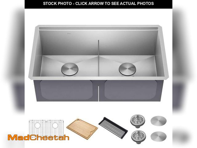 Lot 74-12663556 - KRAUS Kore 33 in. Undermount Double Bowl 16 Gauge Stainless Steel Kitchen Workstation Sink with Acce...