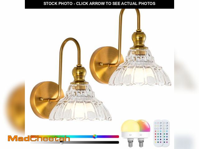 Lot 74-14341181 - Vintage Battery Operated Wireless Wall Sconces, Rechargeable Battery with Flower Glass Shade Wall Li...