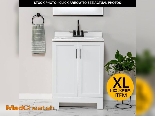 Lot 74-12773241 - Glacier Bay Oakley 25 in. Single Sink White Bath Vanity with White Cultured Marble Top (Assembled) -...